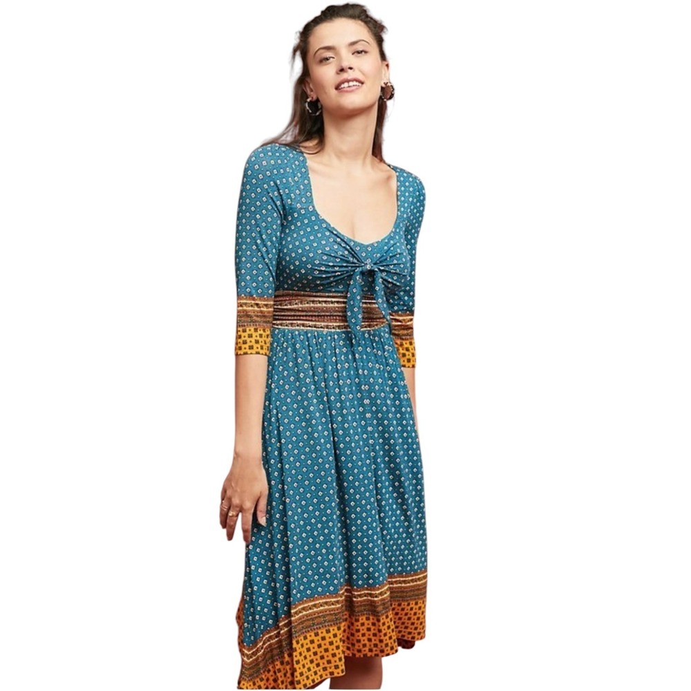 Anthropologie Maeve Boho Artisan Beloved Asymmetrical Tie Front Midi Dress Small